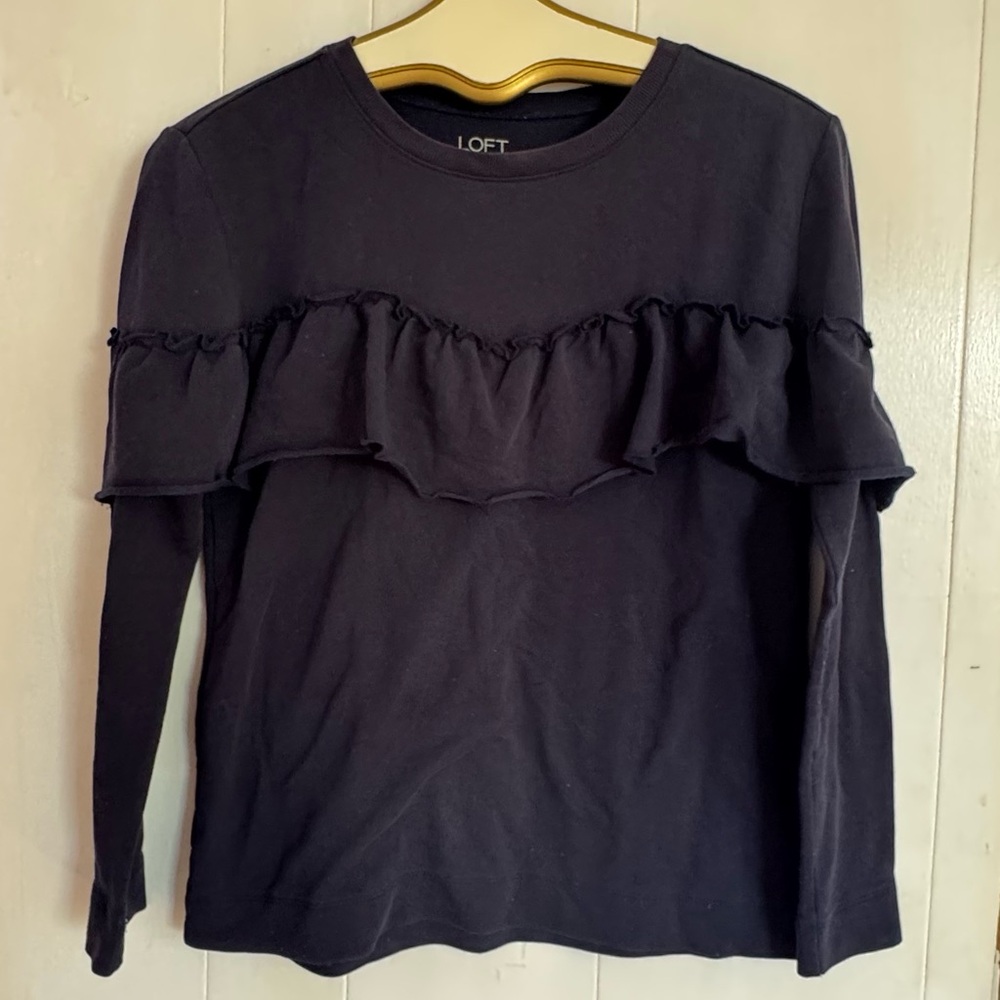 LOFT Midnight Ruffle Accent Blouse